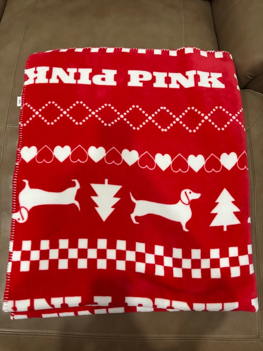 PINK Christmas Dachshund Print blaket